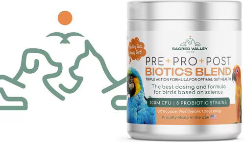 Sacred Valley Pets Organic Pre+Pro+Post Biotics Blend Parrot Powder Supplement, 1.06-oz jar
