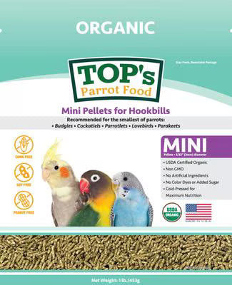 TOP's - Parrot Food Organic Mini Pellets Bird Food, 1lb