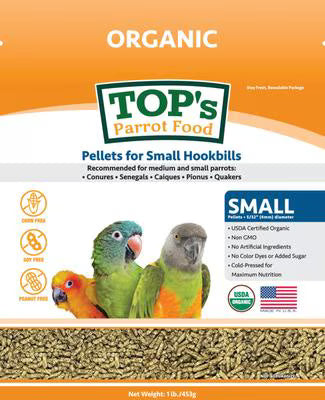 TOP's - Parrot Food Organic Small Pellets Bird Food, 1lb