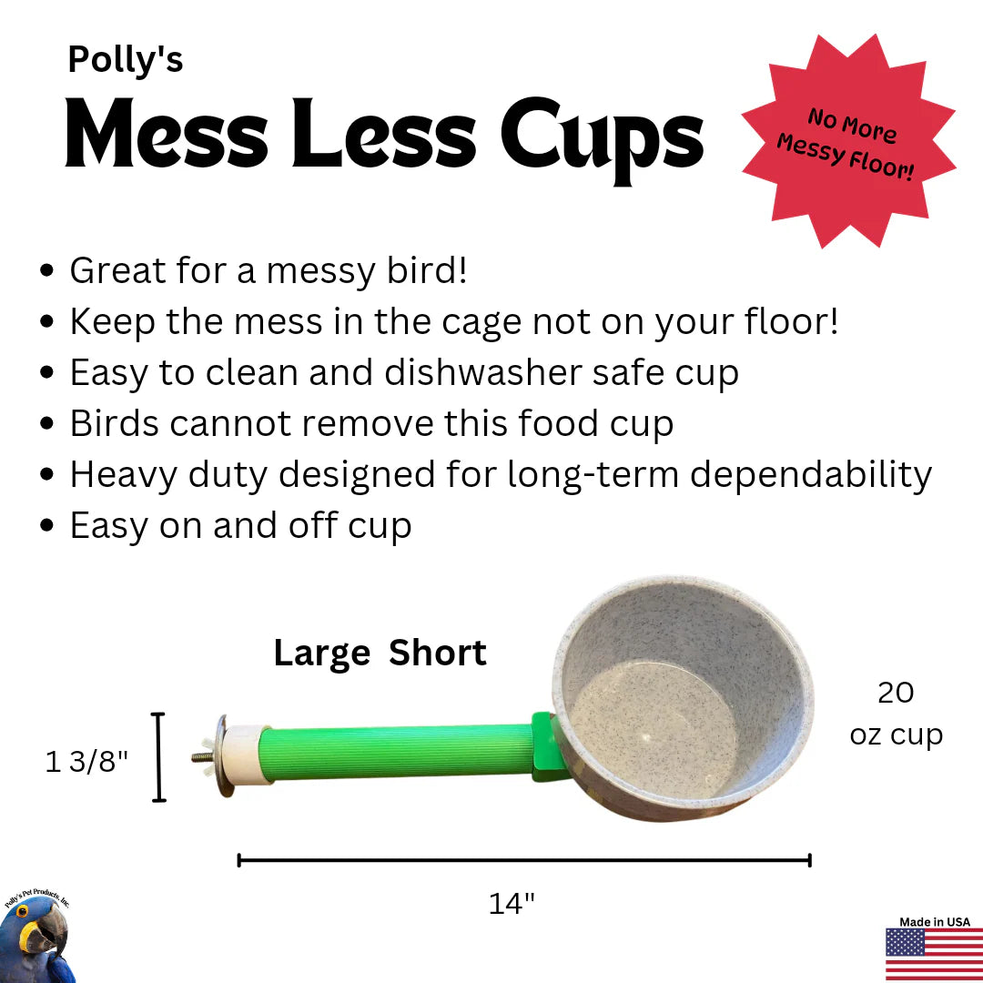 Polly's Pet Products Mess Less Cup Bird Perch, Green, Large Short