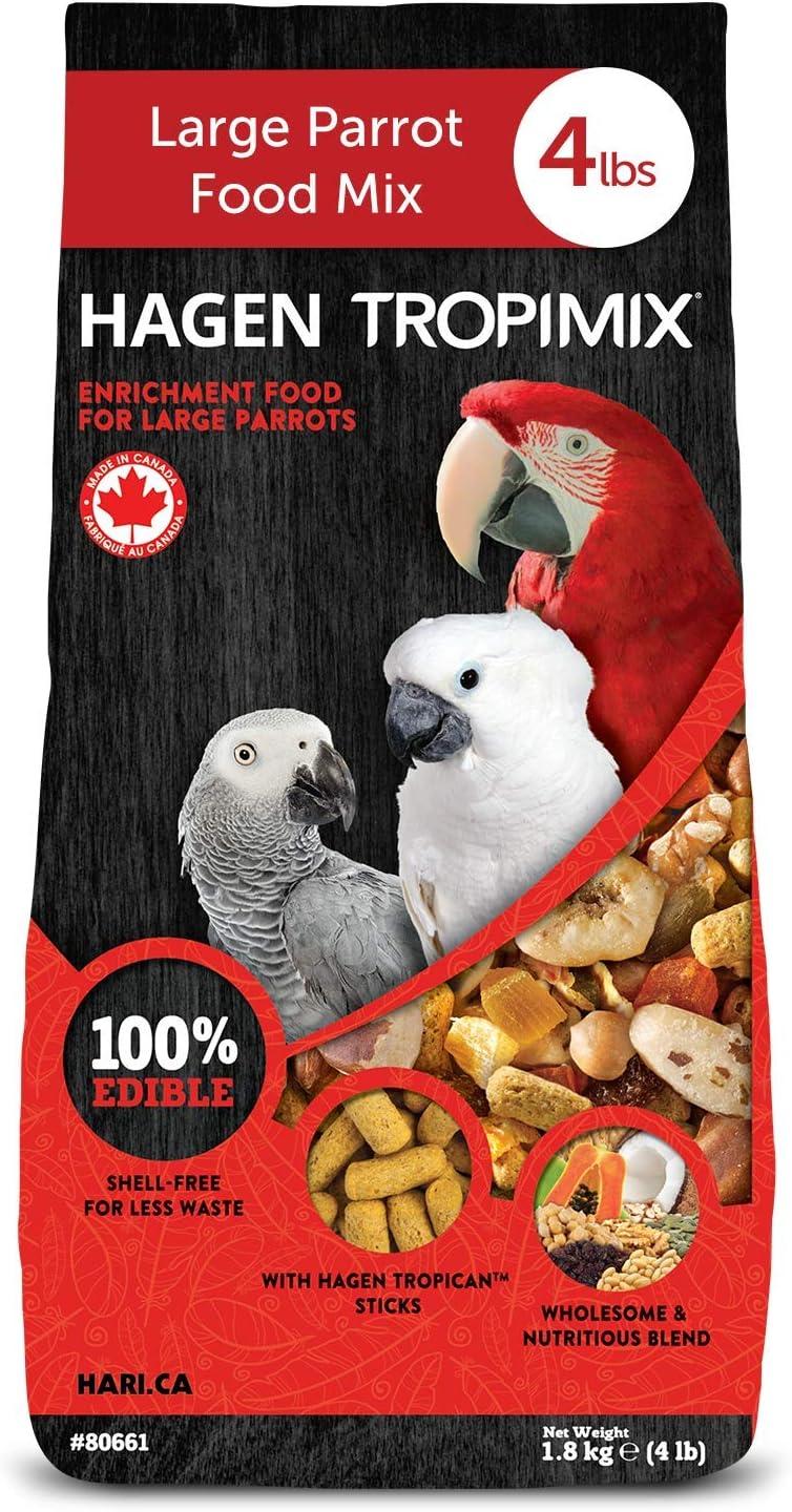 Hari Tropimix Bird Food, Hagen Large Parrot Food with Seeds, Fruit, Nuts, Vegetables, Grains, and Legumes, Enrichment Food, 4 lb