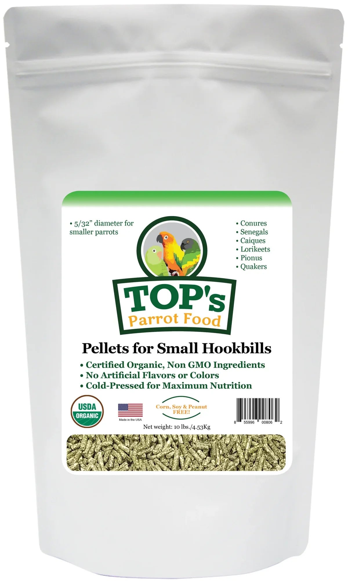 TOP's Parrot Food Organic Pellets for Small Hookbills, 10lb