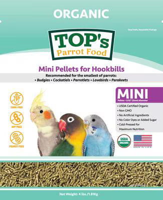 TOP's Parrot Food Organic Mini Pellets Bird Food, 4lb