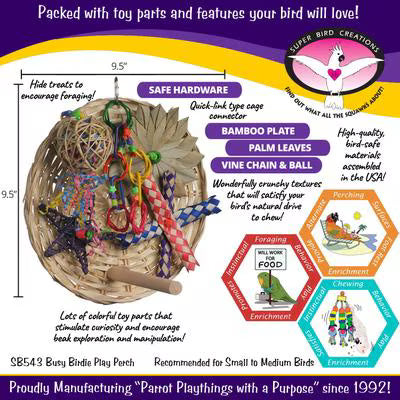 Super Bird Creations Busy Birdie Play Perch Bird Toy, Small/Medium