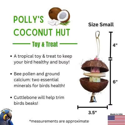 Polly's Pet Products Coconut Hut Bird Perch, Small